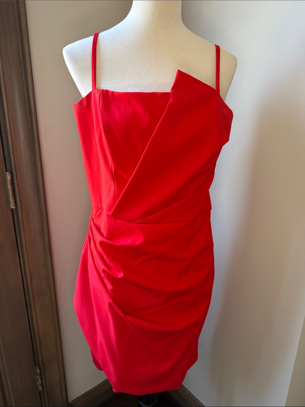 PARKER BLACK Red Draped Spaghetti-Strap Mini Dress Size 12